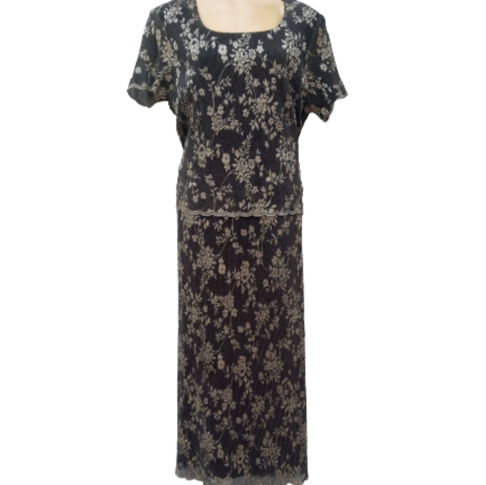 Vintage Metallic Rose Blouson Flapper Style Party Dress